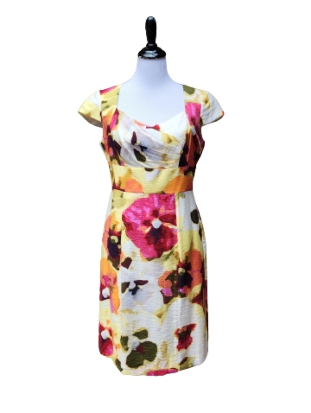 Isabella DeMarco Multicolor Sheath Dress Abstract Bold Floral Print Cap Sleeves